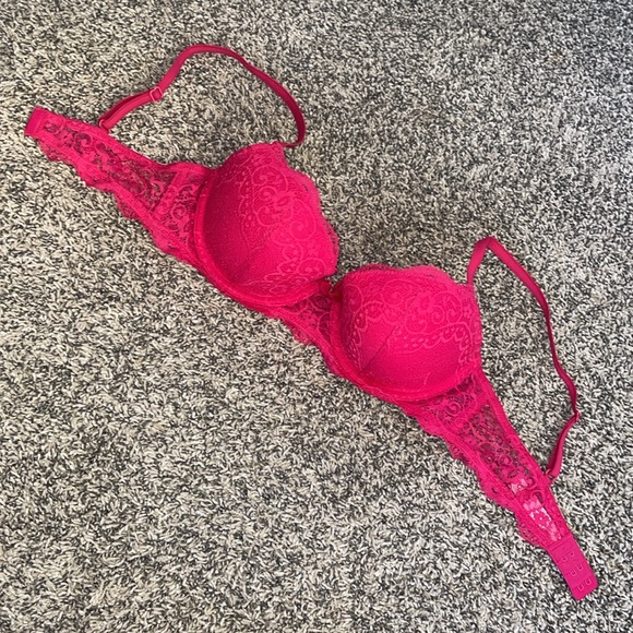 34C bra Gilligan and OMalley bra magenta pink lace padded push up underwire bra - Picture 4 of 13